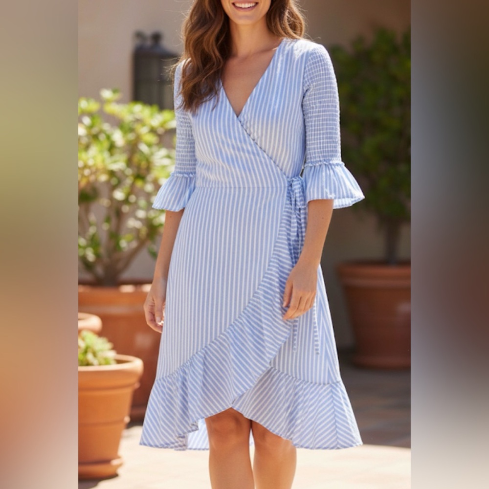 Label Striped Wrap Ruffle Womens Minidress Sz 4 Crusie Formal Summer Church
